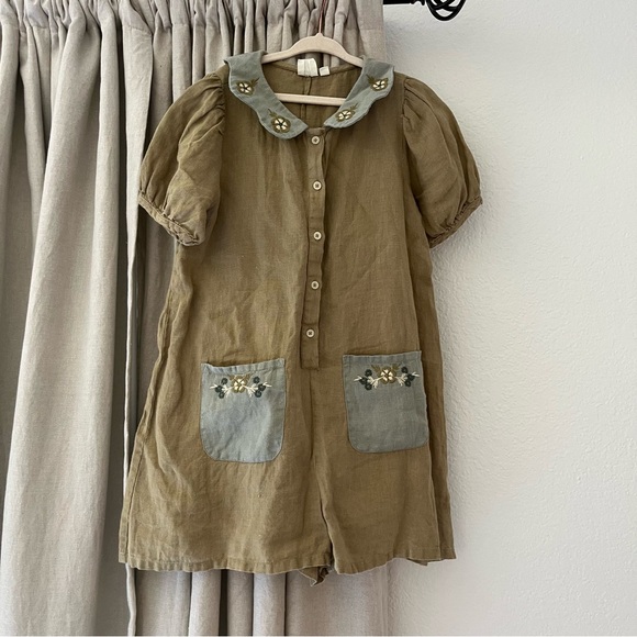 Apolina girls linen mila floral embroidered collar romper - Picture 5 of 10